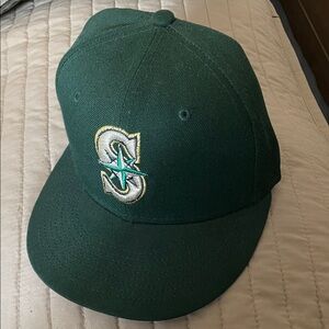 New Era Seattle Mariners Dark Green Baseball Hat with Teal & White Logo